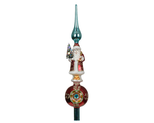 RED GLASS SANTA TREE TOPPER - 123455