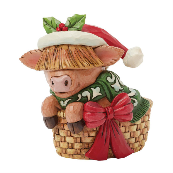 MINI HIGHLAND COW IN BASKET - JIM SHORE - 6017278