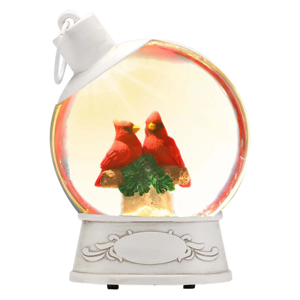 MINI CARDINALS IN WHITE CHRISTMAS BAUBLE WATER GLOBE - OG0013