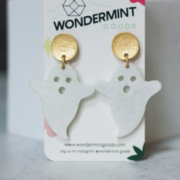 WHITE GLITTER GHOST EARRINGS - WHITEGLITGHOST