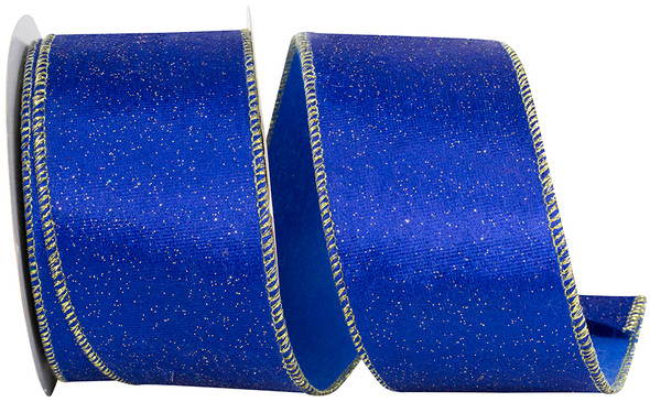 2-1/2 10 YARDS ROYAL AND GOLD VELVET GLITTER STYLE WIRED EDGE - 94447W-988-40F