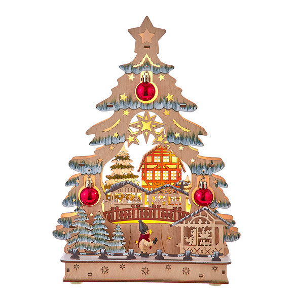 13" WOOD LED TREE WITH VILLAGE SCENE - JEL1051