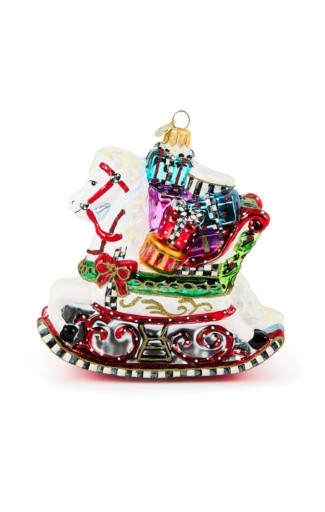 ROCKING HORSE WITH GIFTS GLASS ORNAMENT - MADE IN POLAND - 53913-2326
