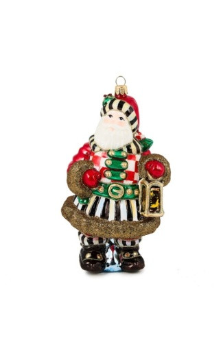 CHECK IT OUT TOWN CRIER SANTA GLASS ORNAMENT - MADE IN POLAND - 53913-2358