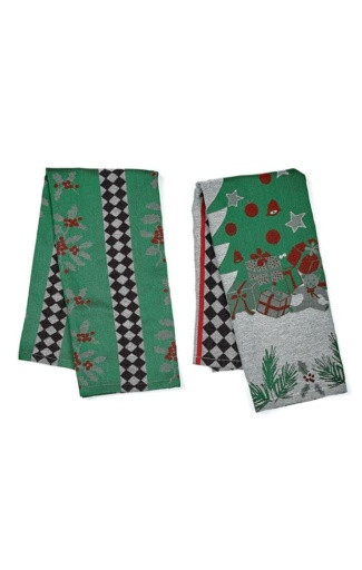 HOLLY AND HOLIDAY TREE JACQUARD DISH TOWELS -SET OF 2 - 70114-1265