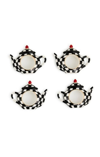 COURTLY CHECK TEAPOT NAPKIN RINGS  - SET OF 4 - 72635-0083
