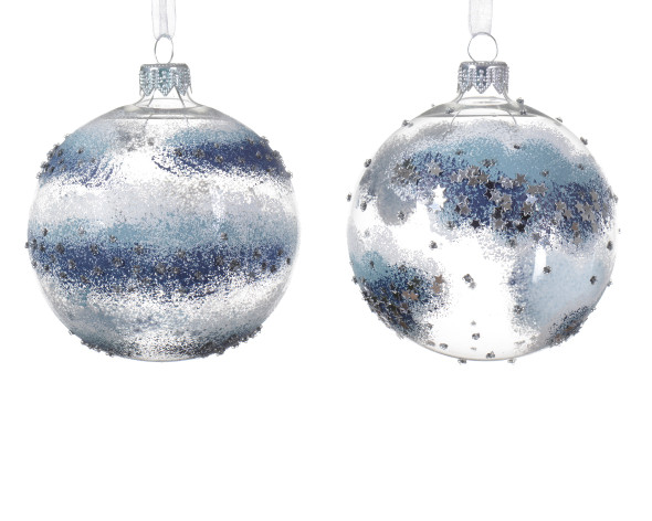 BLUE WHITE TRANSPARENT GLASS BAUBLE - 138042