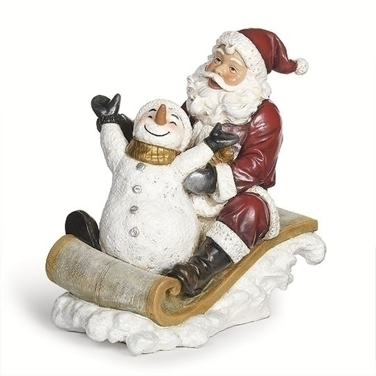 10" SANTA SLEDDING WITH SNOWMAN FIGURE - 633001