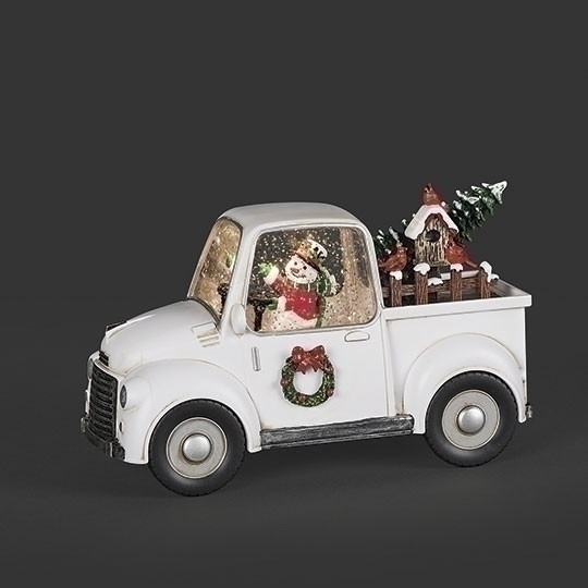 5" LIGHTED SWIRL WHITE TRUCK WITH SNOWMAN WATERGLOBE - 138254