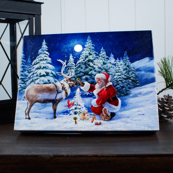 SANTA AND FRIENDS - 8X6 LIGHTED CANVAS - A2550