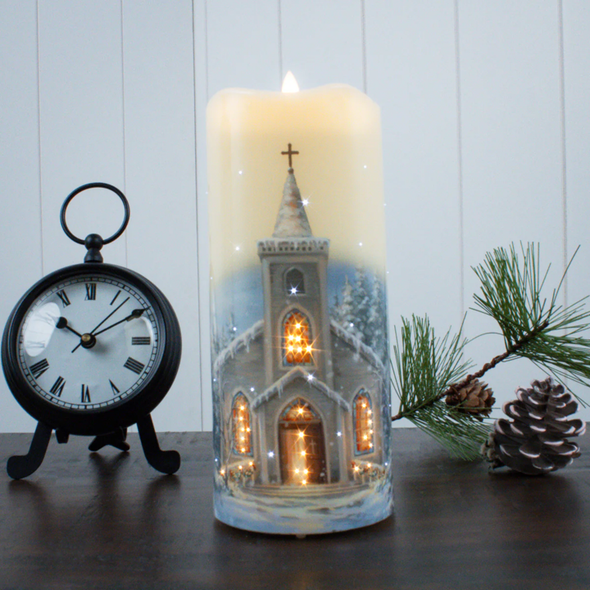 CHRISTMAS CHAPEL FIBER OPTIC CANDLE - LC2507