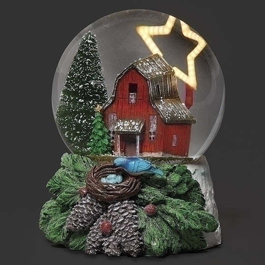 5.5" LIGHTED DOME WITH STAR OVER BARN - 138173