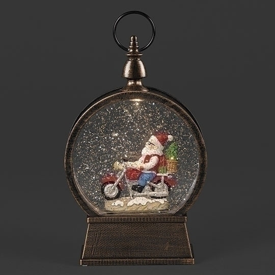 9" LIGHTED SWIRL MOTORCYCLE SANTA LANTERN - 138217