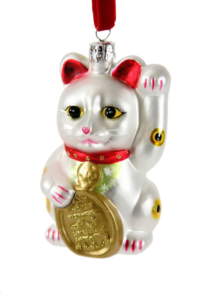LUCKY CAT  WHITE ORNAMENT- GO-2781-W