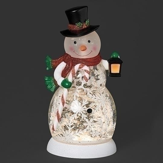 LIGHTED SWIRL SNOWMAN WITH ROTATING INSIDE WATER GLOBE - 139075