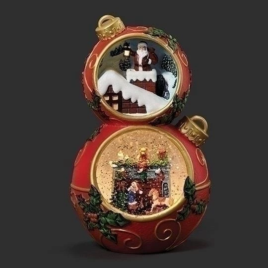 LIGHTED MUSICAL STACKED ORNAMENTS WITH SANTA SWIRL WATER GLOBE - 139243