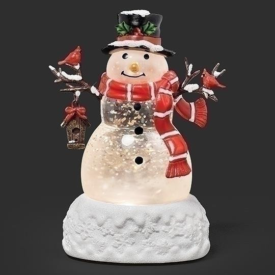 LIGHTED SWIRL SNOWMAN MINI WITH BIRD HOUSE - 139254