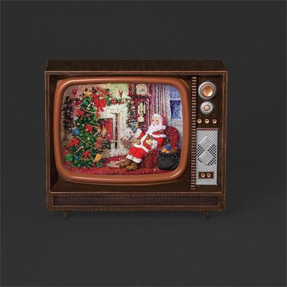 LIGHTED MUSICAL SWIRL SANTA TV VINTAGE WATER GLOBE - 139558