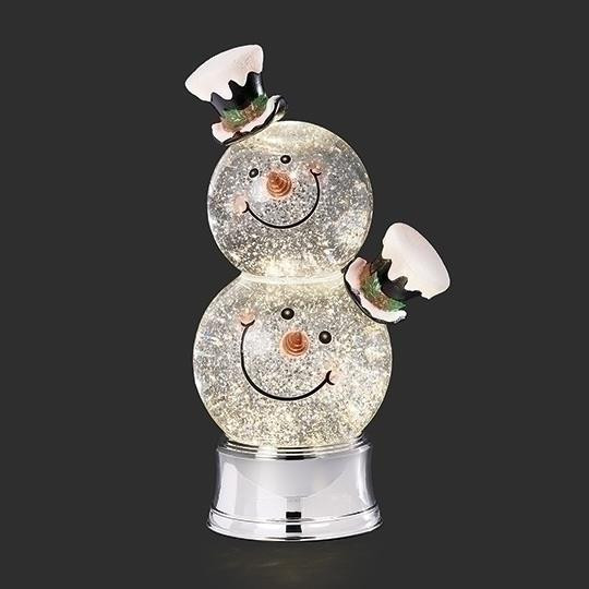 LED SWIRL DOUBLE SNOWMAN HEADS WATER GLOBE - 139616
