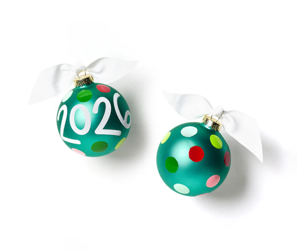 2026 DATED BLUE SPOTTED GLASS ORNAMENT - CELEB-2026