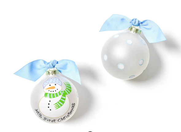 MY FIRST SNOWMAN BLUE GLASS ORNAMENT - CHILD-302B