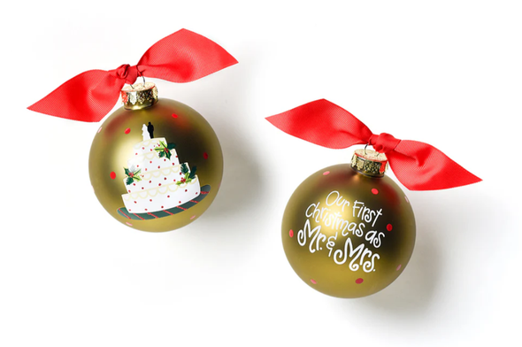 OUR FIRST CHRISTMAS AS MR. AND MRS. WEDDING CAKE GLASS ORNAMENT - CHMAS-1CAKE