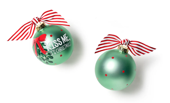 KISS ME MISTLETOE GLASS ORNAMENT - CHMAS-MTOEKISS