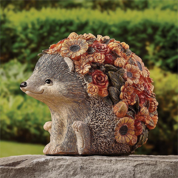 HEDGEHOG WITH FLOWERS GARDEN STATUE - 14262