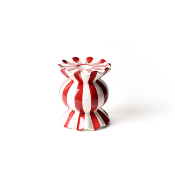 RED STRIPE SMALL RUFFLE KNOB CANDLE HOLDER - STR-SKRCH-RD
