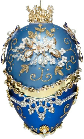 7" BLUE FABERGE JEWEL EGG ORNAMENT - 36-54340
