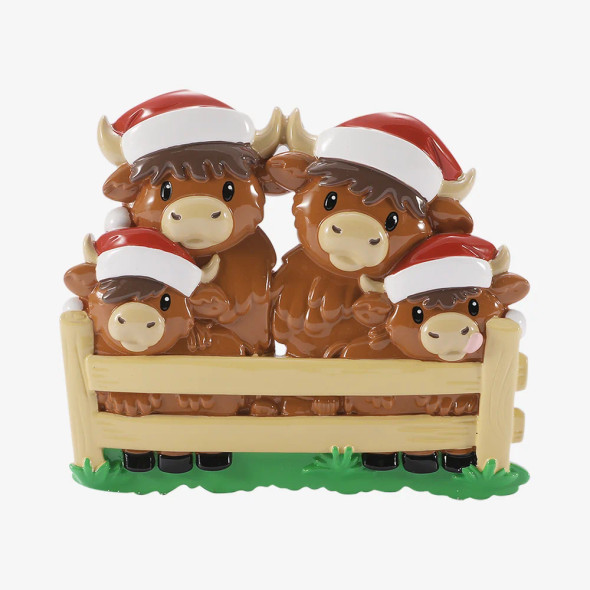 FAMILY OF 4 HIGHLAND COW ORNAMENT - OR3198-4
