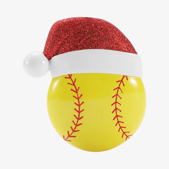 SOFTBALL WITH SANTA HAT ORNAMENT - OR3205