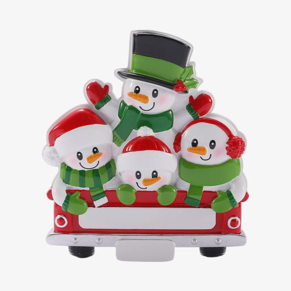 FAMILY OF 4 SNOWMEN IN RED TRUCK ORNAMENT - OR3081-4