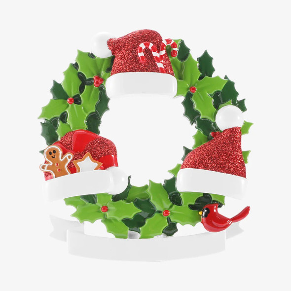 FAMILY OF 3 SANTA HATS IN WREATH ORNAMENT - OR3082-3