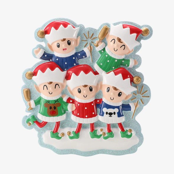 FAMILY OF 5 ELVES IN SWEATERS ORNAMENT - OR3086-5