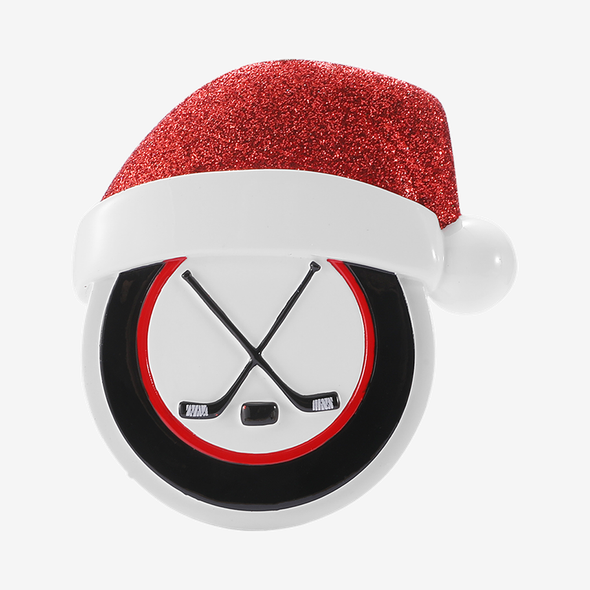 HOCKEY PUCK WITH SANTA HAT ORNAMENT - OR3115