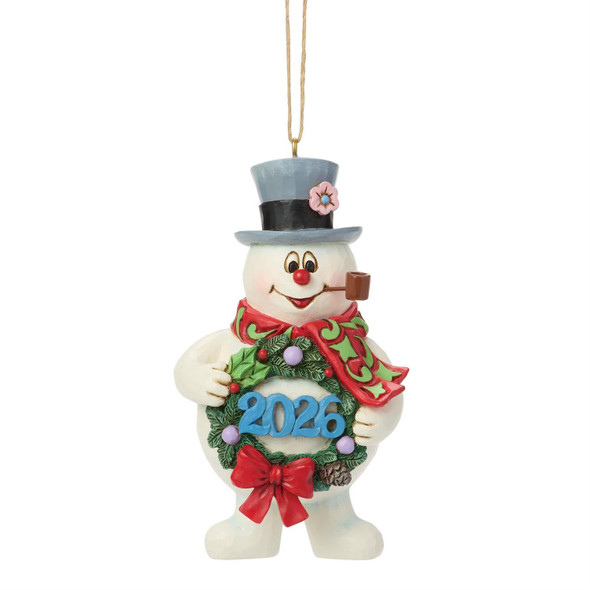 2026 DATED FROSTY THE SNOWMAN WITH WREATH ORNAMENT - JIM SHORE - 6019166