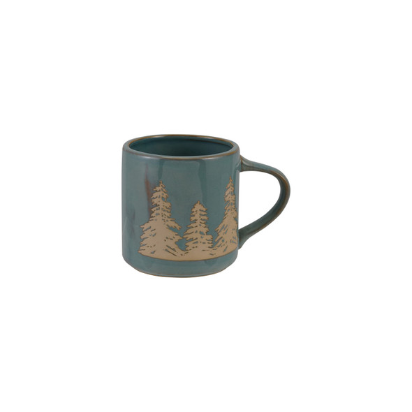 STONEWARE MUG WITH WAX RELIEF TREES - BLUE - XT0940