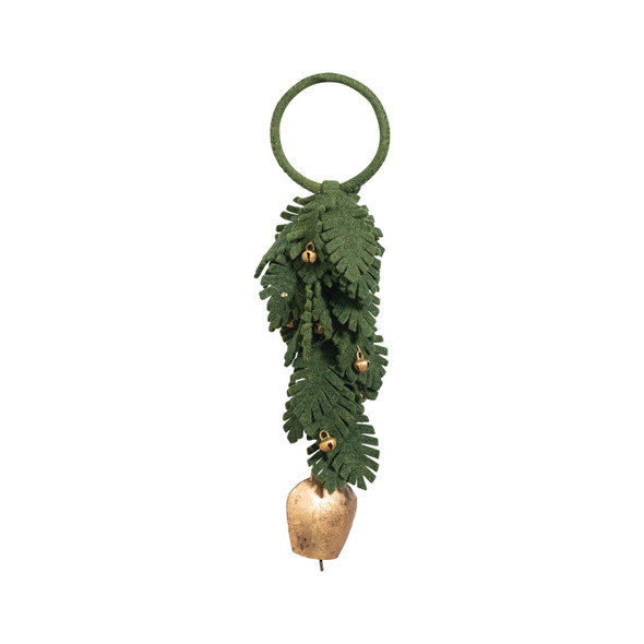 WOOL FELT LEAVES DOOR HANGER WITH METAL BELL - XS8137