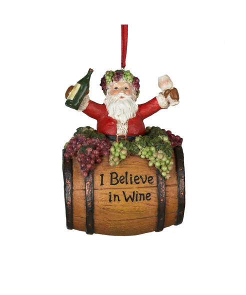 SANTA ON WINE BARREL ORNAMENT - D0810