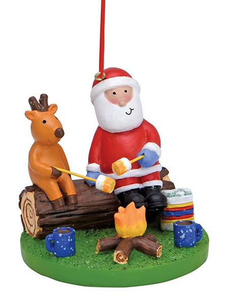LEAVENWORTH SANTA AND REINDEER BY FIRE ORNAMENT - 878-93