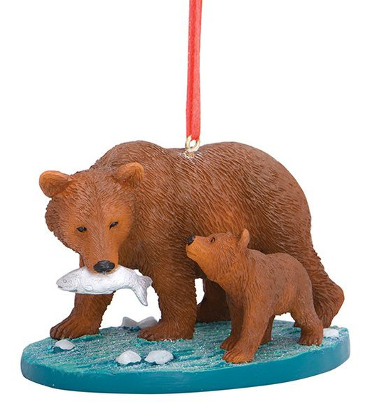 LEAVENWORTH GRIZZLY FISHING WITH CUB ORNAMENT - 880-88