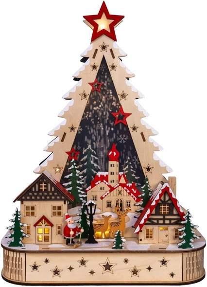 LIGHTED MUSICAL TOWER VILLAGE SCENE AND SANTA - JEL1085