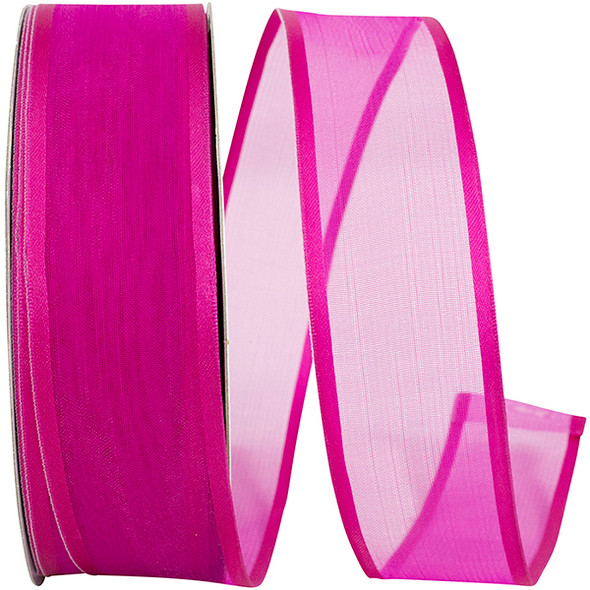 CHARLIZE SHEER SATIN WIRED EDGE RIBBON - FUCHSIA  1-1/12 INCH - 50 YARDS - 25771W-222-09K