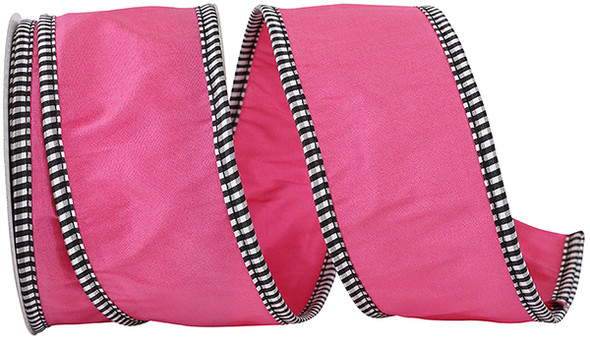 TAFFETA GINGHAM EDGE WIRED EDGE RIBBON - FUCHSIA - 2-1/2 INCH - 10 YARDS - 90771W-222-40F