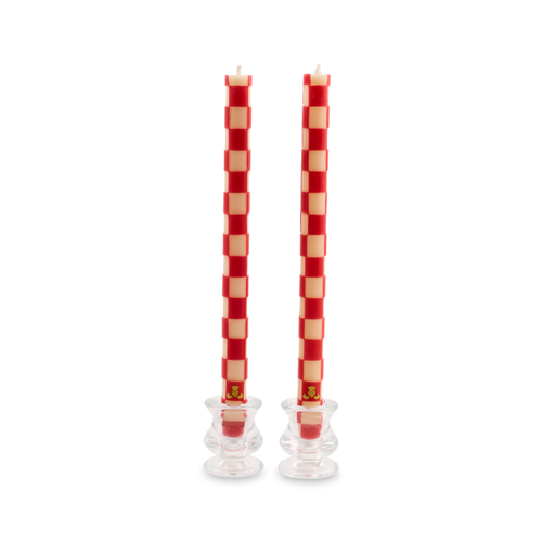 CHERRY CHECK DINNER CANDLES - SET OF 2 - 33702-1140