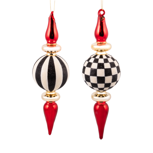 BLACK AND WHITE CHECK FINIAL - SINGLE ORN - 53913-1754