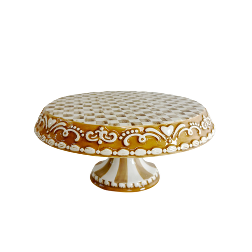 MOCHA CHECK GINGERBREAD SMALL PEDESTAL PLATTER - 43840-1106