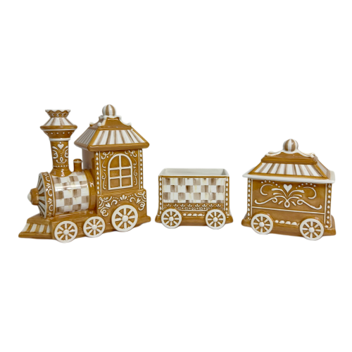 MOCHA CHECK GINGERBREAD TRAIN CENTERPIECE - SET OF 3 - 43840-1115