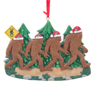 4.5" FAMILY OF 4 BIG FOOT WALKING WITH SANTA HAT ORNAMENT - W8585